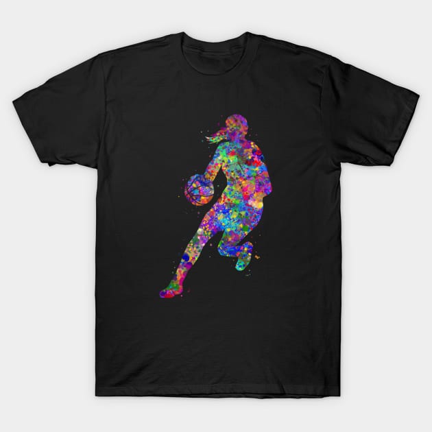 Basketball player girl watercolor T-Shirt by Yahya Art